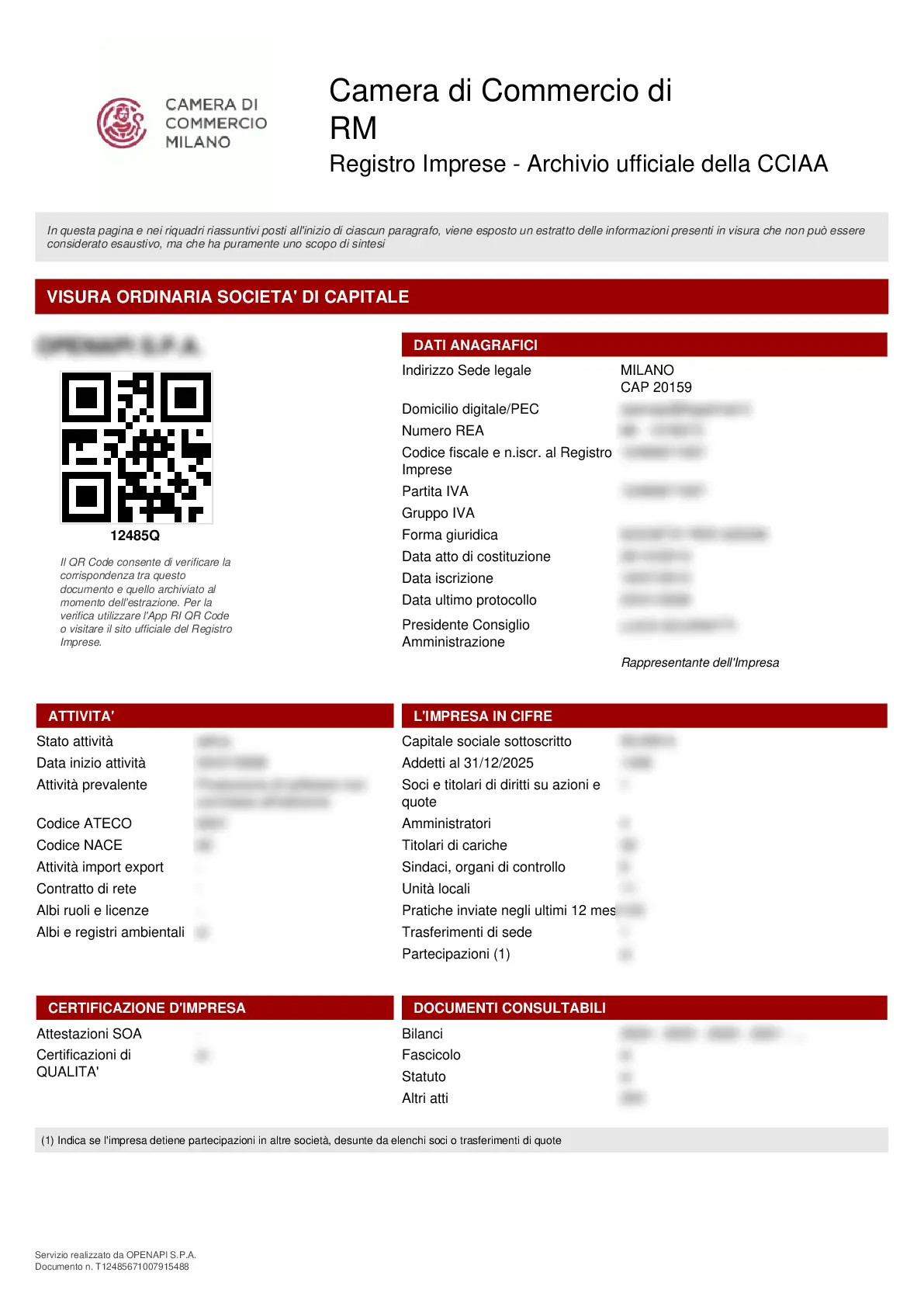 Esempio Visura Camerale